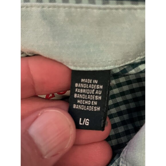 IZOD Shirt Mens Large Blue Gingham Button Down Non-Iron Stretch Long Sleeve - Picture 7 of 8